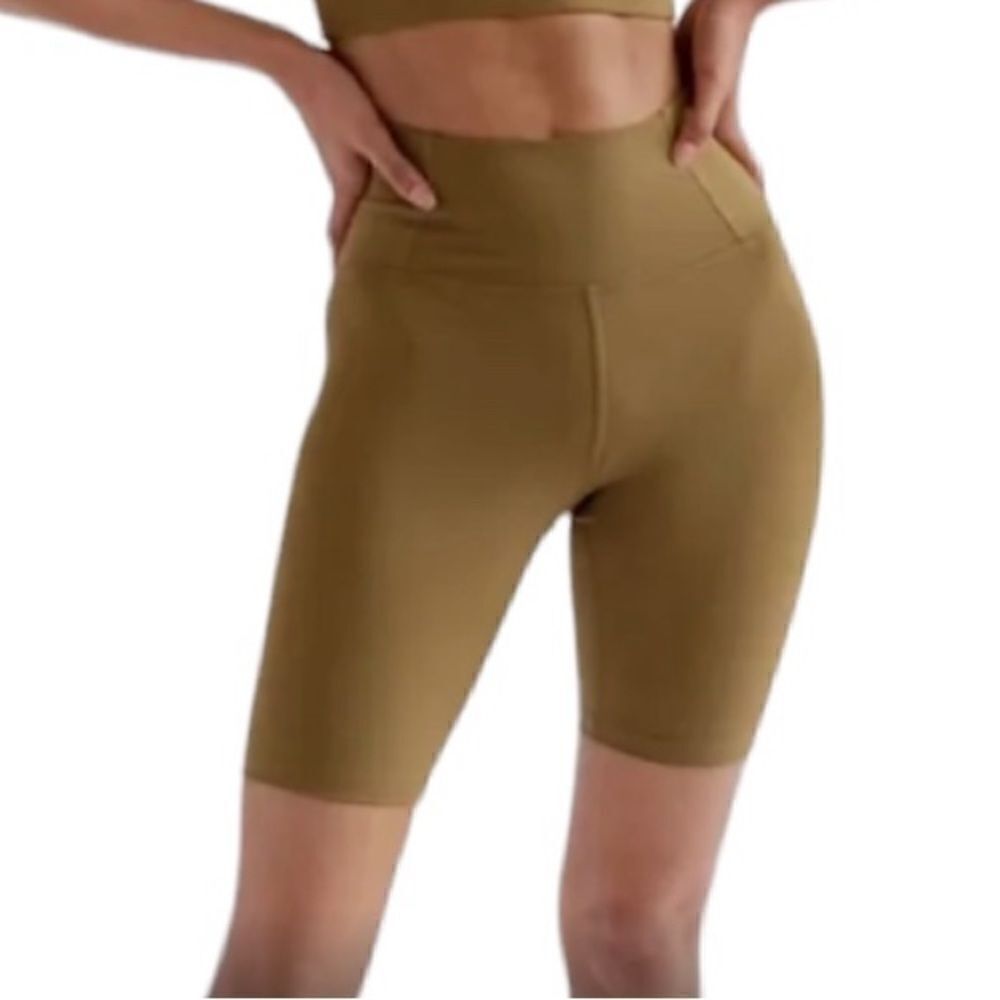 Girlfriend Collective high-waisted bike shorts in khaki green XS